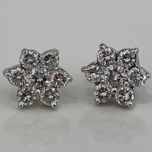 DIAMOND ROUND BRILLIANT FLOWER STUD EARRINGS 1.4CT